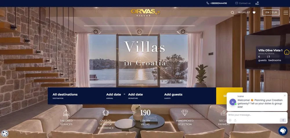 Orvas Villas — Existing website screenshot; the current appearance may differ.
