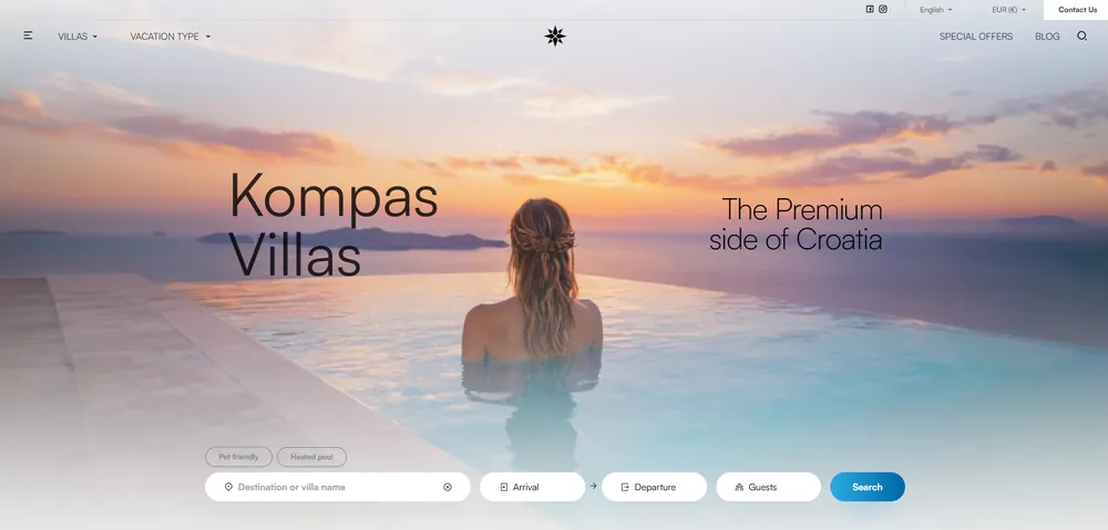 Kompas Villas — Existing website screenshot; the current appearance may differ.