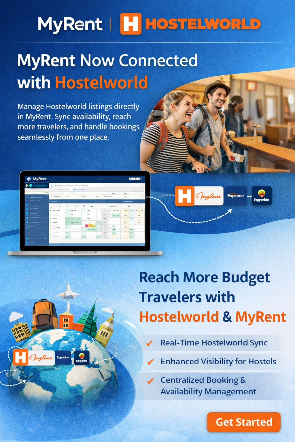 MyRent system for managing Hostelworld and other booking channels