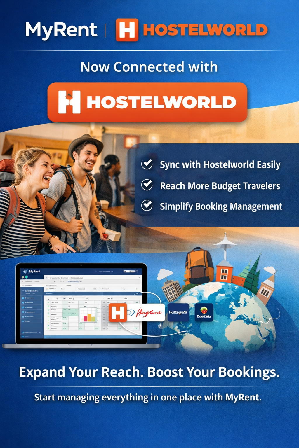 Hostelworld reservation synchronisation shown in MyRent